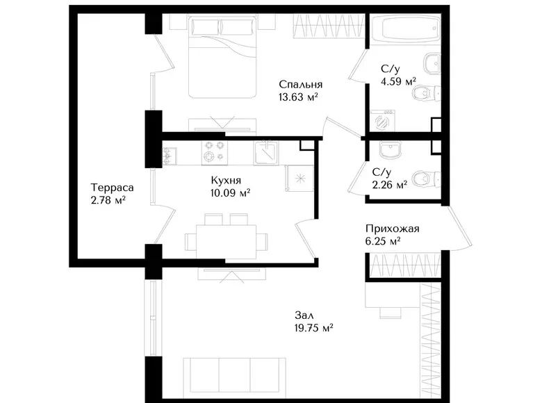 Сотилади 2 хонали квартира, 55 м², 1/16 қават — Яшнобод тумани