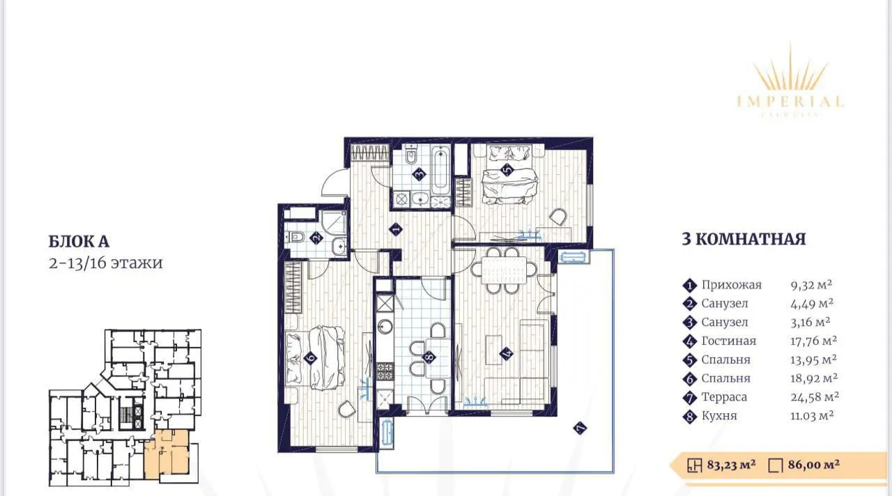Сотилади 3 хонали квартира, 90 м², 9/14 қават — Мирзо Улуғбек тумани