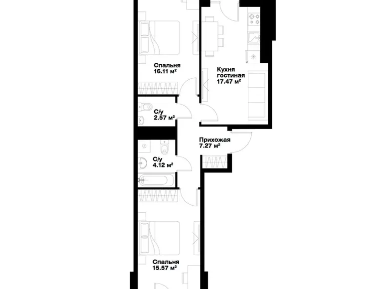 Сотилади 2 хонали квартира, 67 м², 6/15 қават — Миробод тумани