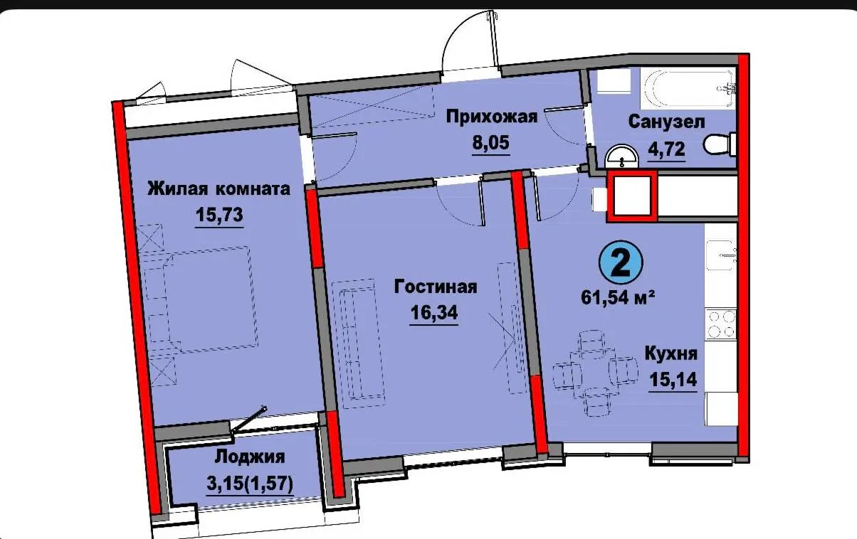 Продаётся 2-комнатная квартира, 61,7 м², 2/15 этаж — Мирзо-Улугбекский район
