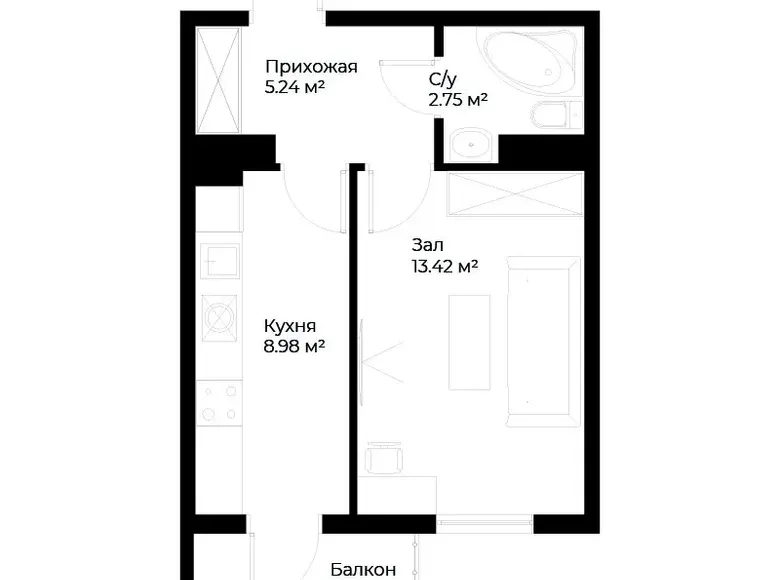 Сотилади 1 хонали квартира, 32 м², 14/16 қават — Миробод тумани