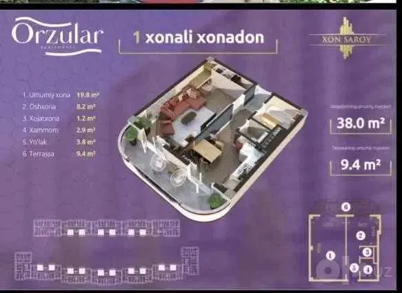 Sotiladi 1 xonali kvartira, 38.3 m², 15/16 qavat — Yunusobod tumani