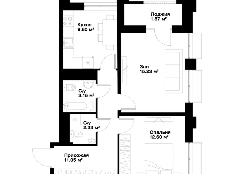 Сотилади 2 хонали квартира, 56 м², 4/15 қават — Миробод тумани