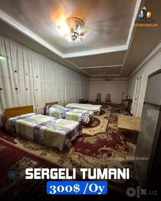 Ижарага берилади 1 хонали квартира, 100 м², 1/5 қават — Сергели тумани