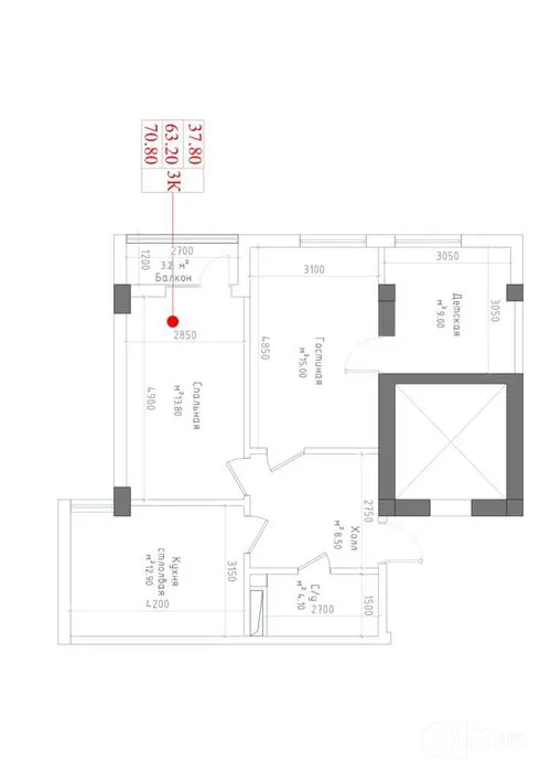 Сотилади 3 хонали квартира, 70.8 м², 2/13 қават — Тошкент вилояти