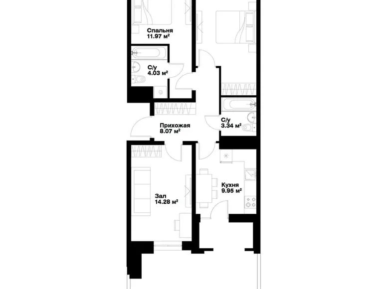 Сотилади 3 хонали квартира, 77 м², 2/15 қават — Миробод тумани