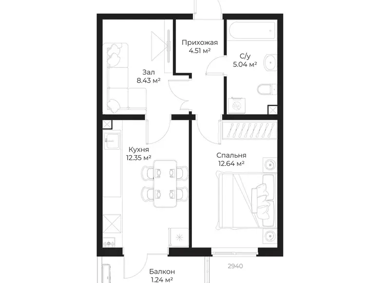 Сотилади 2 хонали квартира, 44 м², 8/16 қават — Яшнобод тумани