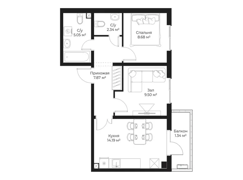 Сотилади 2 хонали квартира, 49 м², 12/16 қават — Яшнобод тумани