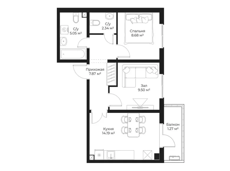 Сотилади 2 хонали квартира, 49 м², 8/16 қават — Яшнобод тумани