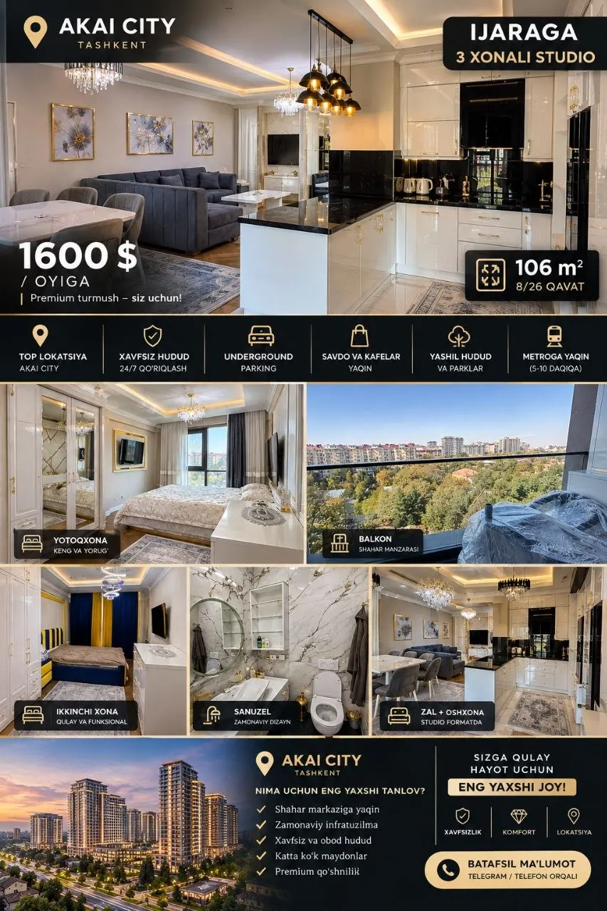 Ижарага берилади 3 хонали квартира, 100 м², 8/26 қават — Мирзо Улуғбек тумани
