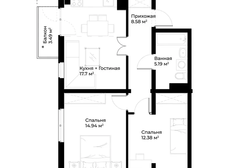 Sotiladi 2 xonali kvartira, 60 m², 2/15 qavat — Mirobod tumani