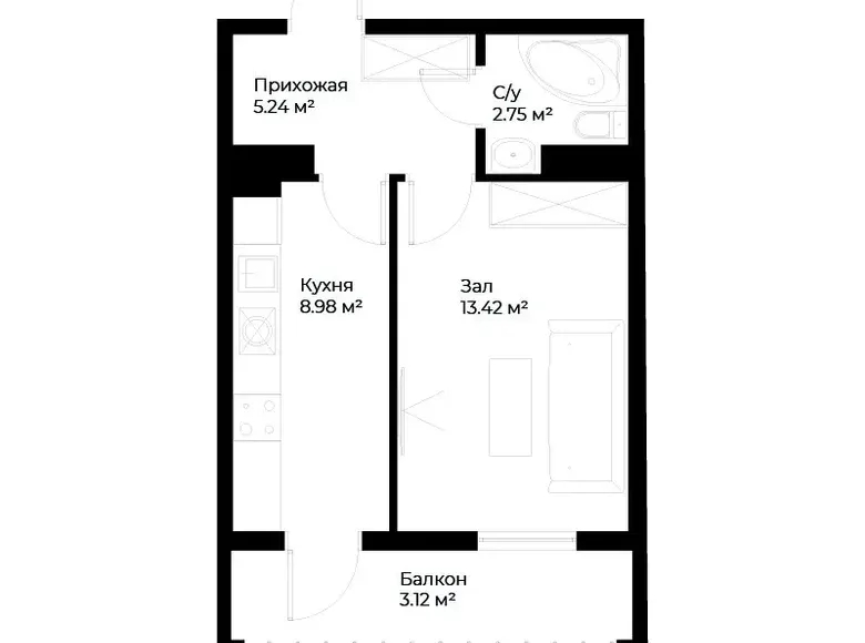 Продаётся 1-комнатная квартира, 34 м², 2/16 этаж — Мирабадский район