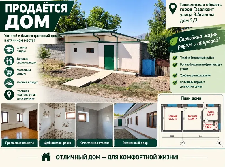Продаётся 2-комнатный дом, 36 м² — Бостанлыкский район