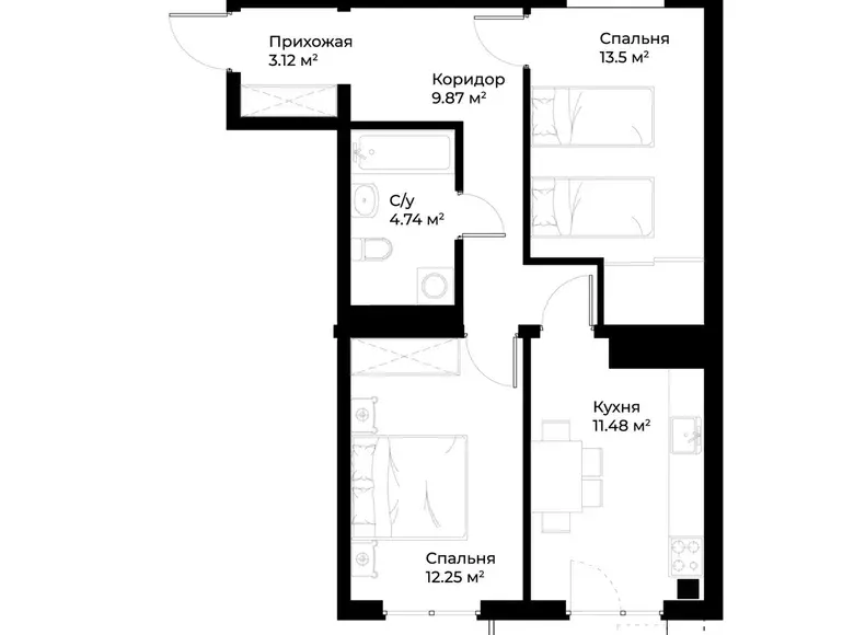 Сотилади 2 хонали квартира, 56 м², 13/15 қават — Миробод тумани