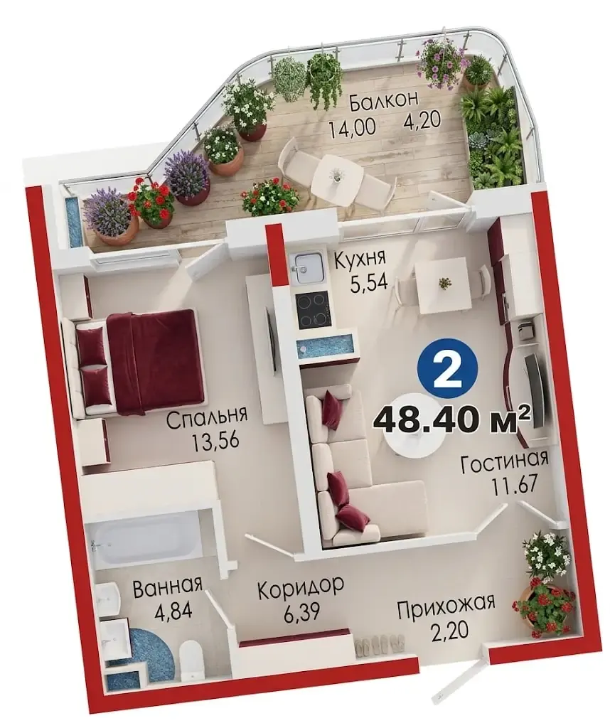 Sotiladi 2 xonali kvartira, 48.4 m², 5/5 qavat — Qibray tumani