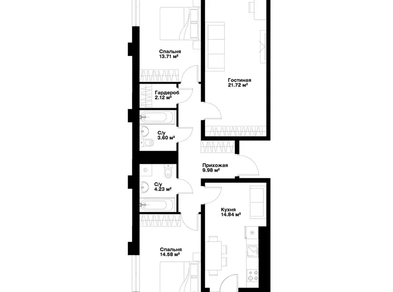 Сотилади 3 хонали квартира, 87 м², 4/15 қават — Миробод тумани