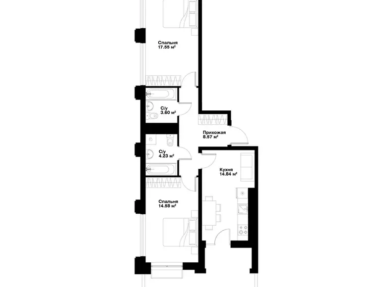 Сотилади 2 хонали квартира, 69 м², 2/15 қават — Миробод тумани