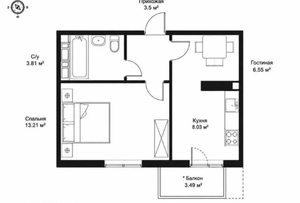 Сотилади 2 хонали квартира, 37 м², 3/16 қават — Яшнобод тумани