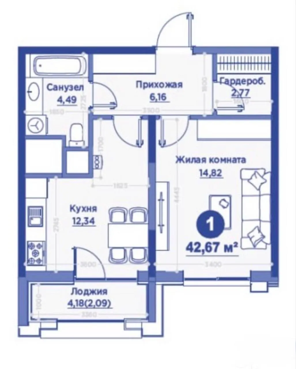 Продаётся 1-комнатная квартира, 43 м², 4/14 этаж — Мирзо-Улугбекский район