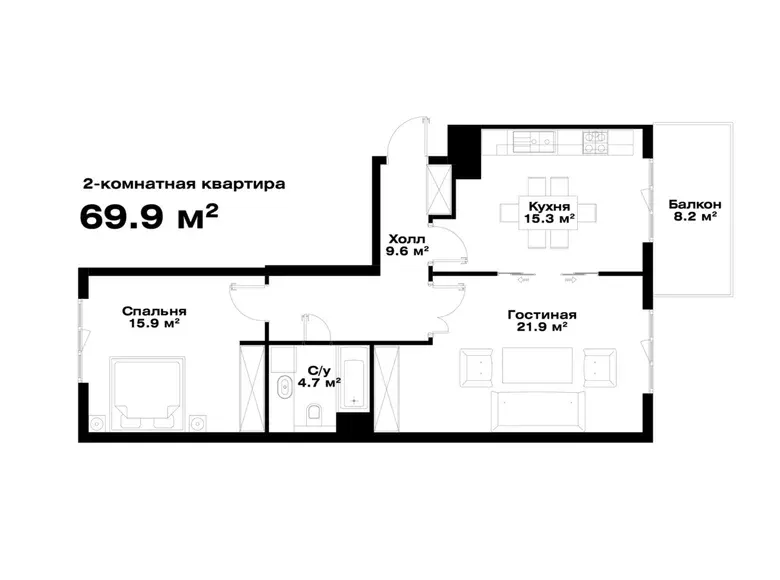 Сотилади 2 хонали квартира, 68 м², 15/16 қават — Мирзо Улуғбек тумани