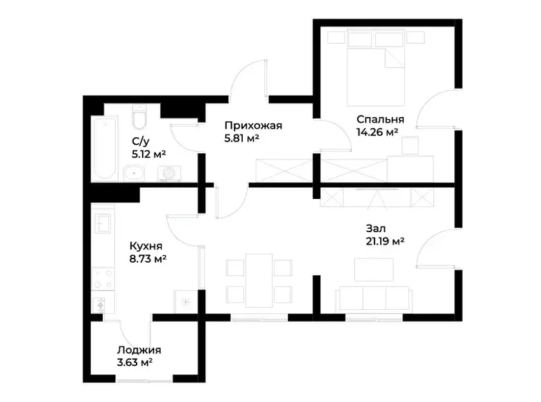Сотилади 2 хонали квартира, 59 м², 5/16 қават — Мирзо Улуғбек тумани