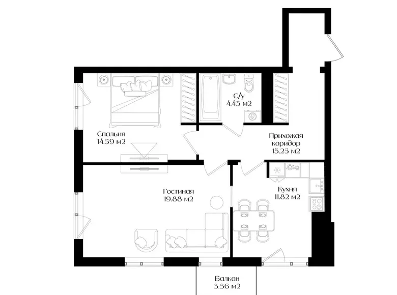 Сотилади 2 хонали квартира, 65 м², 14/16 қават — Яшнобод тумани