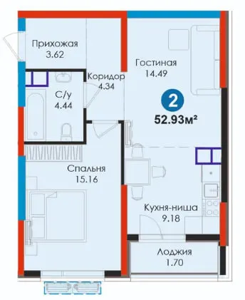 Sotiladi 2 xonali kvartira, 52.9 m², 8/12 qavat — Olmazor tumani