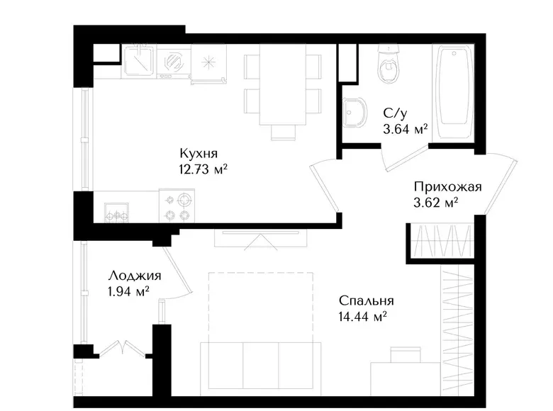 Сотилади 1 хонали квартира, 36 м², 5/16 қават — Яшнобод тумани