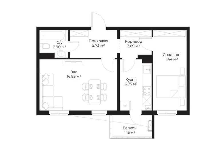 Сотилади 2 хонали квартира, 48 м², 4/16 қават — Яшнобод тумани