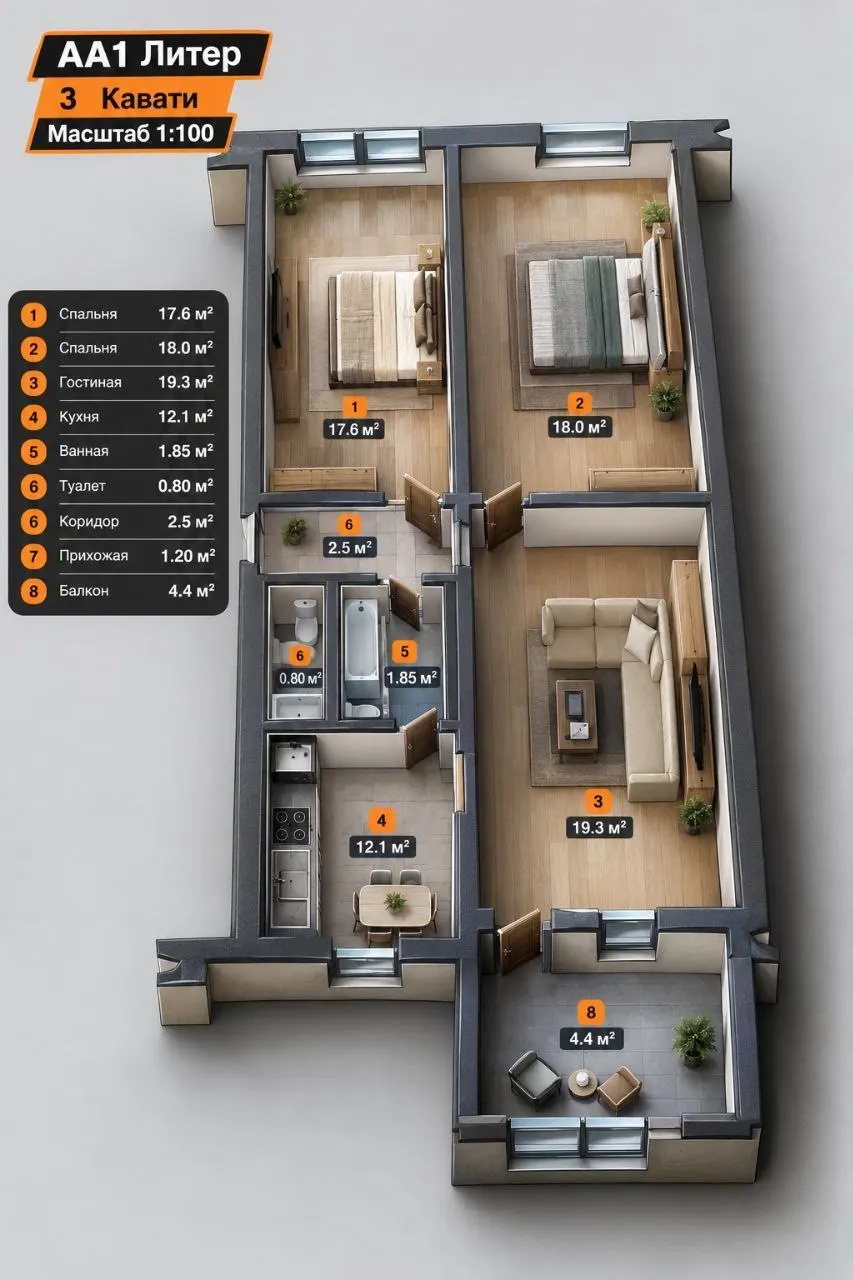 Сотилади 3 хонали квартира, 66 м², 3/4 қават — Мирзо Улуғбек тумани