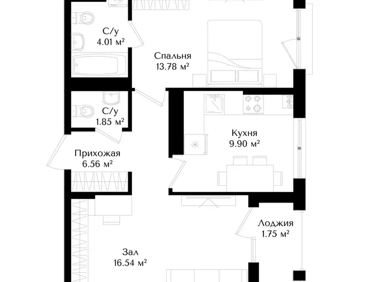 Sotiladi 2 xonali kvartira, 54 m², 12/16 qavat — Yashnobod tumani