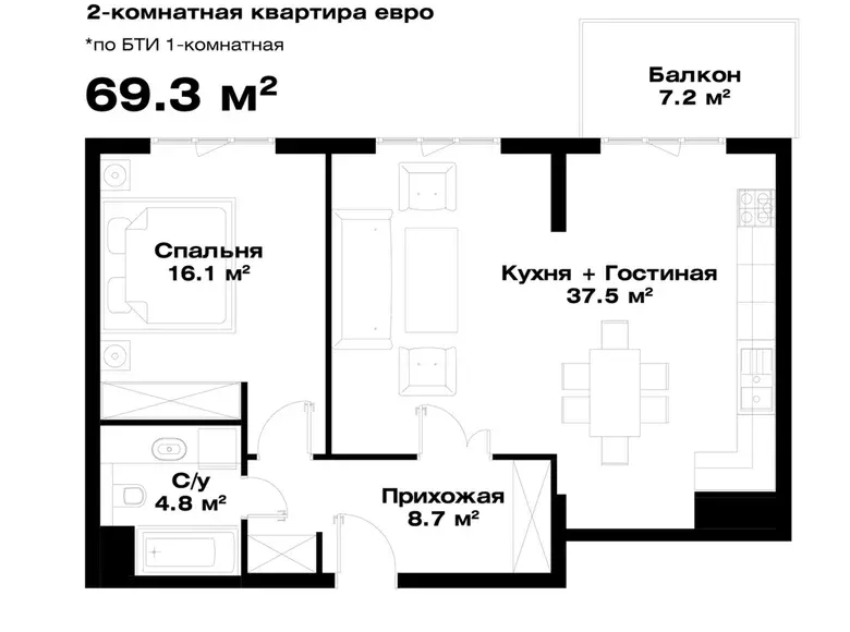 Сотилади 1 хонали квартира, 67 м², 16/16 қават — Мирзо Улуғбек тумани