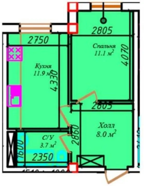 Продаётся 1-комнатная квартира, 37.2 м², 6/6 этаж — Чирчик