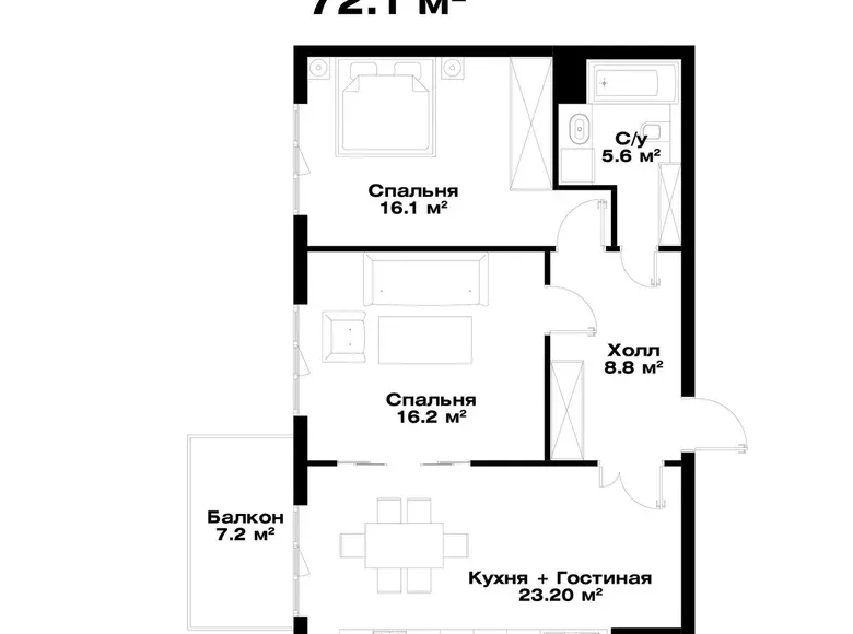 Сотилади 2 хонали квартира, 71 м², 13/16 қават — Мирзо Улуғбек тумани