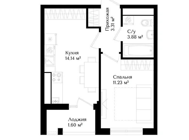 Продаётся 1-комнатная квартира, 34 м², 9/16 этаж — Яшнабадский район