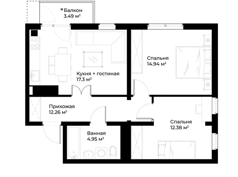 Sotiladi 2 xonali kvartira, 59 m², 12/15 qavat — Mirobod tumani
