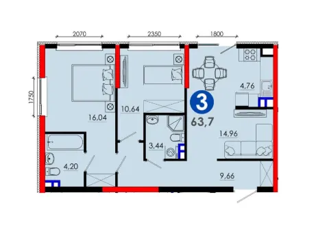 Sotiladi 3 xonali kvartira, 64 m², 1/7 qavat — Mirzo Ulugʻbek tumani