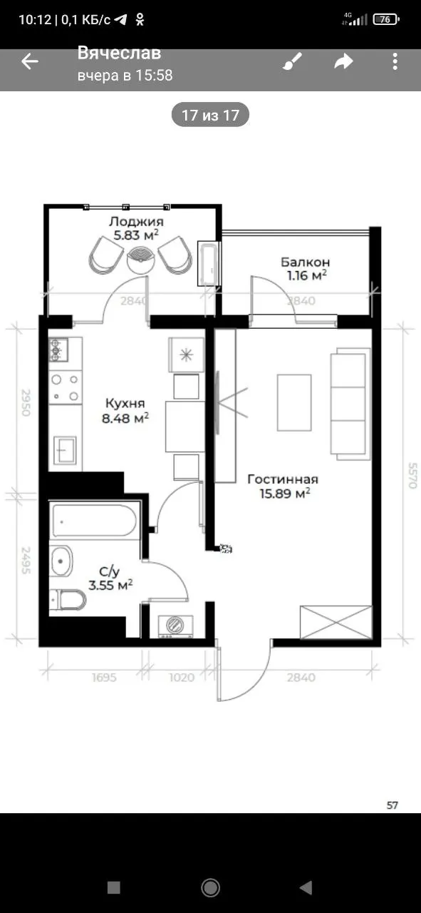 Сотилади 1 хонали квартира, 35 м², 2/15 қават — Олмазор тумани