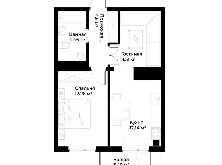 Сотилади 2 хонали квартира, 43 м², 13/15 қават — Миробод тумани