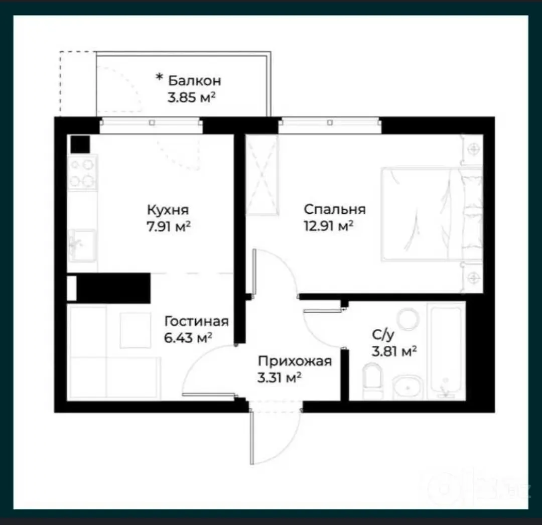 Сотилади 2 хонали квартира, 36,1 м², 12/16 қават — Яшнобод тумани