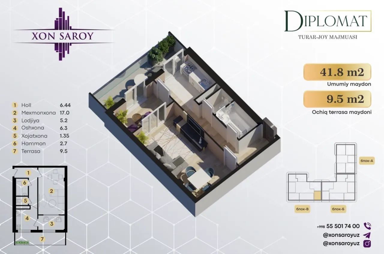 Сотилади 2 хонали квартира, 42 м², 15/16 қават — Юнусобод тумани