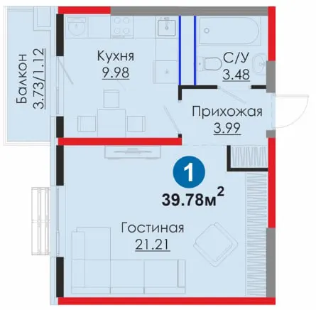 Сотилади 1 хонали квартира, 39 м², 8/12 қават — Миробод тумани