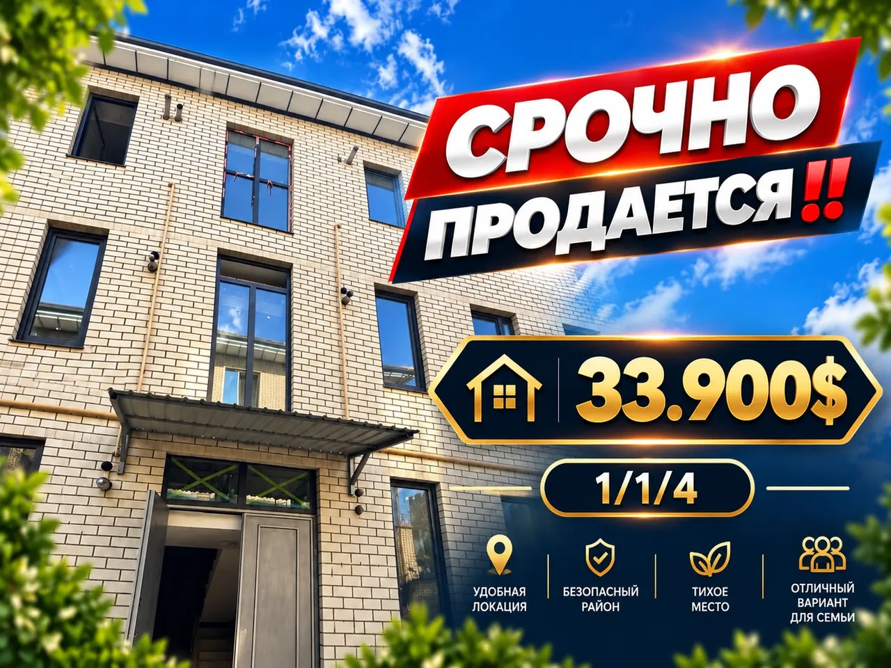 Продаётся 1-комнатная квартира, 35 м², 1/4 этаж — Бектемирский район