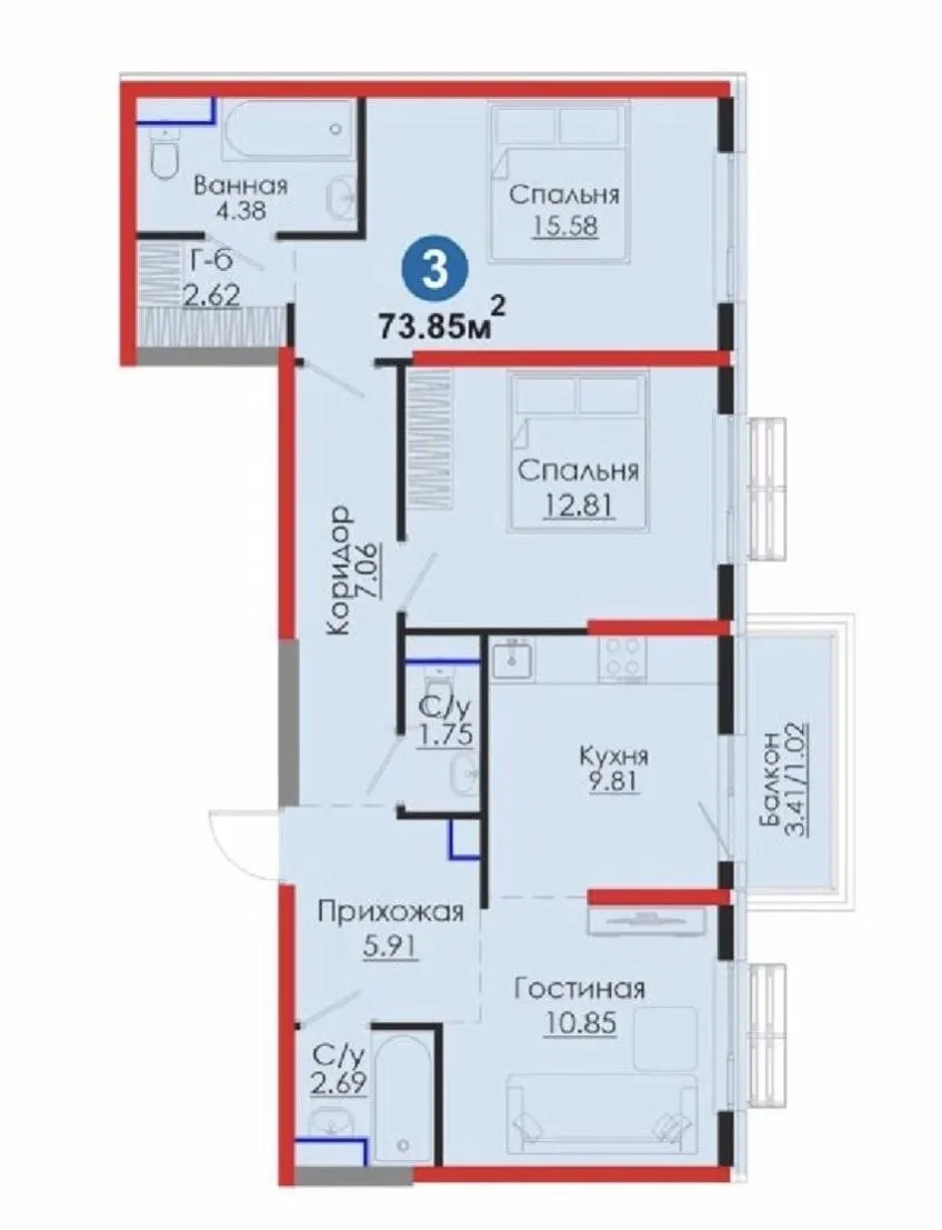 Сотилади 3 хонали квартира, 74 м², 6/14 қават — Миробод тумани
