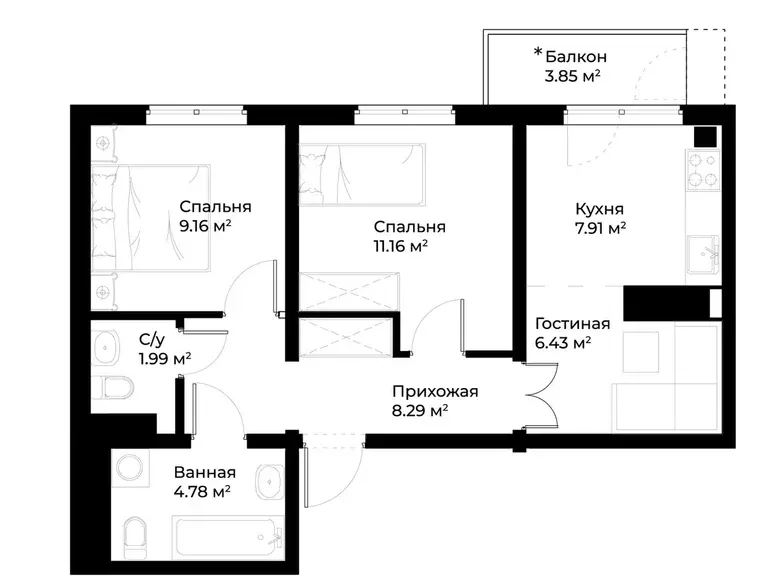 Сотилади 2 хонали квартира, 51 м², 13/15 қават — Миробод тумани
