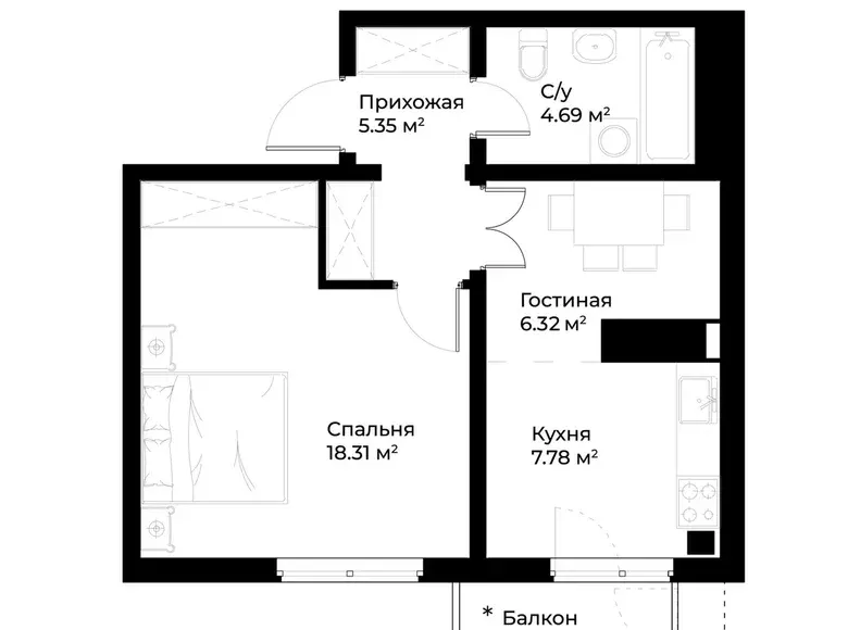 Сотилади 1 хонали квартира, 43 м², 15/15 қават — Миробод тумани