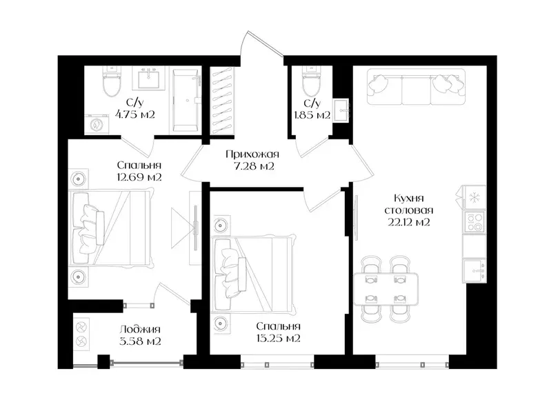 Сотилади 2 хонали квартира, 64 м², 16/16 қават — Яшнобод тумани