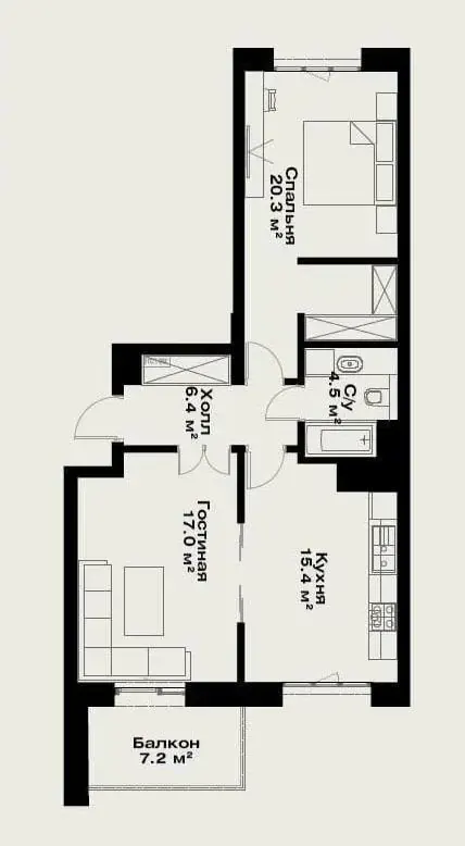 Сотилади 2 хонали квартира, 63 м², 12/14 қават — Мирзо Улуғбек тумани