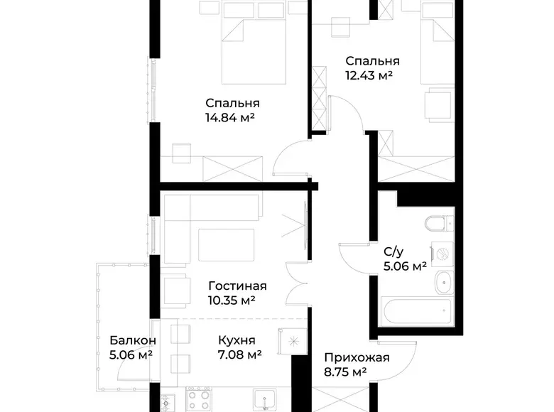 Сотилади 2 хонали квартира, 60 м², 16/16 қават — Яшнобод тумани