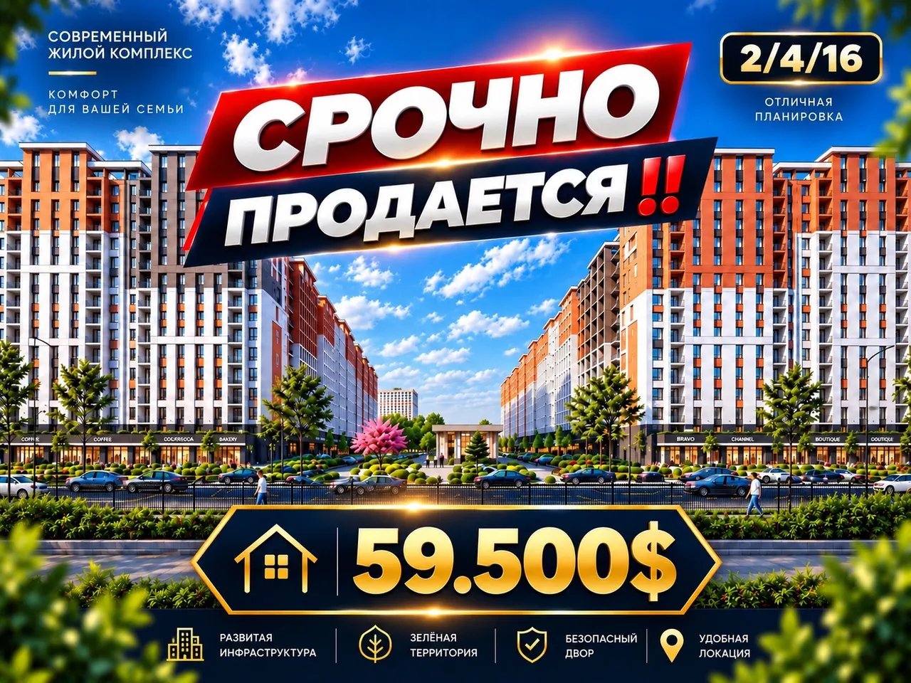 Sotiladi 2 xonali kvartira, 50 m², 4/16 qavat — Yashnobod tumani